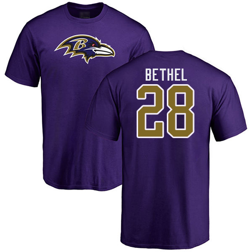 Men Baltimore Ravens Purple Justin Bethel Name and Number Logo NFL Football #28 T Shirt->baltimore ravens->NFL Jersey